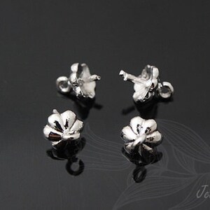 H034-4pcs-Rhodium Plated-5mm Flower Bead Cap-For Half Drilled Beads Bead Cap