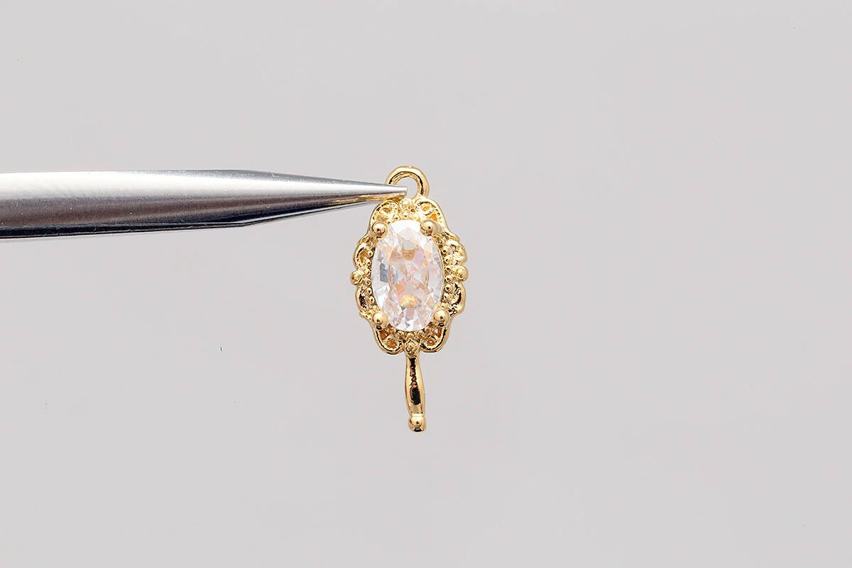 コアナニ チャーム K1064-2pcs-15*6.5mm Gold Plated-tiny CZ Hand Mirror Charms