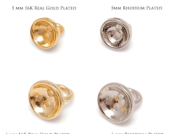 Bead End Caps, Pearl Jewelry Making, E-Coated, Nickel Free [HL008-4pcs]