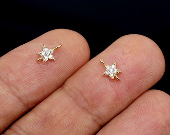 H125-2pcs-9.6*6mm Gold Plated-Tiny Star Cubic Charms-2 Loop CZ Star Connectors