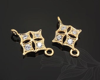 H508-2pcs-Gold Plated-Cubic Rhombus Connector-Brass Cubic Rhombus Charms