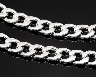 A542-120 NF Chain-1M-Ternary Alloy Plated-11*8mm Chunky Oval Purse Curb Chain-Open Link Chain-Rhodium Curb Chain
