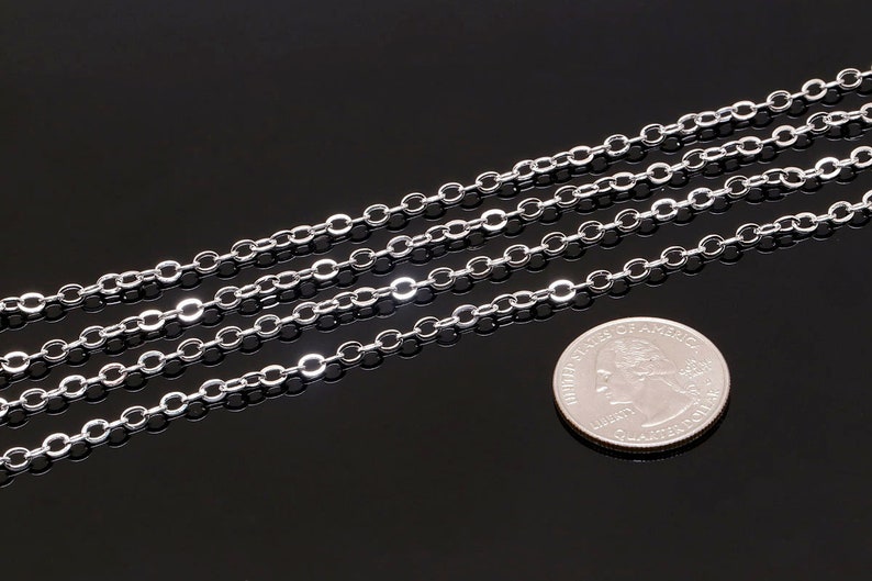 Chain-1M-Rhodium Plated-3*4mm Ellipse link chain-Layerd necklace Jewelry findings,Necklace making supplies,Long lasting A528-260sf B