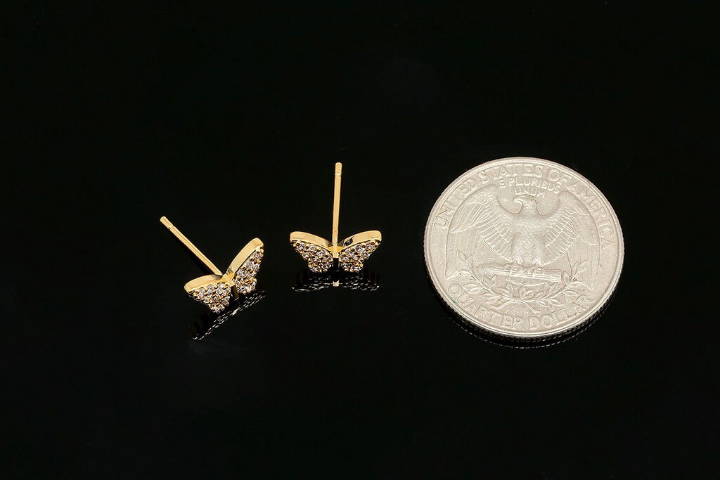 Orecchini Pendenti A Farfalla In Vetro Con Zirconia Cubica – Argento 925 Placcato Oro, Ipoallergenici, Senza Nichel, Per Donna E Ragazza