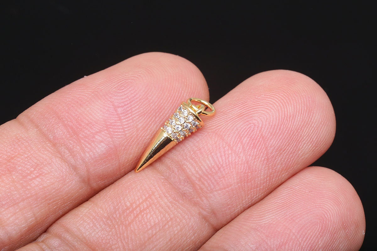コアナニ チャーム Ch5008-2pcs-gold Plated-15*5mm Cubic Horn Charm-necklace