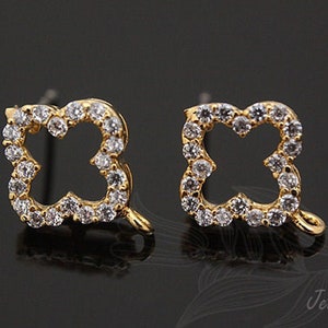 C924-1pairs-Gold Plated-CZ Clover Stud Earrings-Bridal Earrings