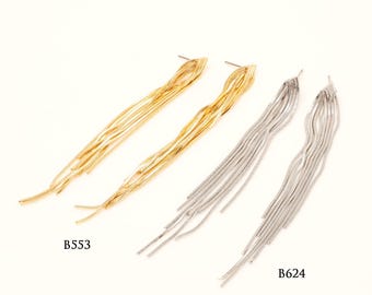Pendientes de borla de 88 mm, chapados en oro y rodio, con poste de titanio y sin níquel [B553, B624 - 1 par]