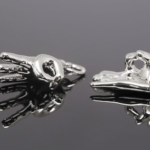 H1340-2pcs-Rhodium Plated-6.5*14mm OK Hand Charm-OK Sign Pendant-Tiny OK Hand Pendant