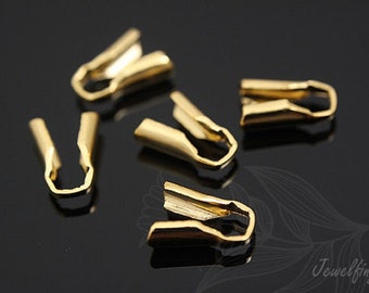 B130-10pcs-Gold Plated-Crimp Cord End With Loop Findings