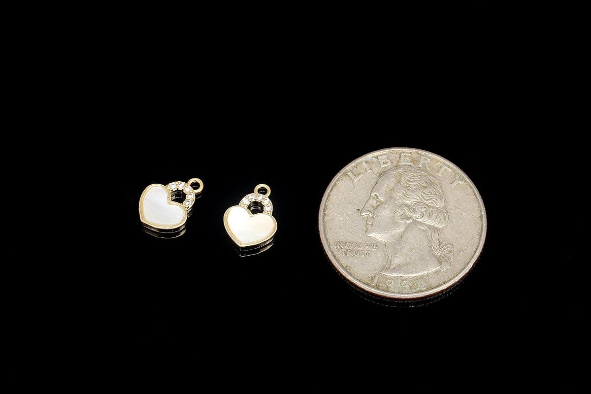M1968-2pcs-gold Plated-11*8mm M.O.P Heart Lock Charms-tiny CZ