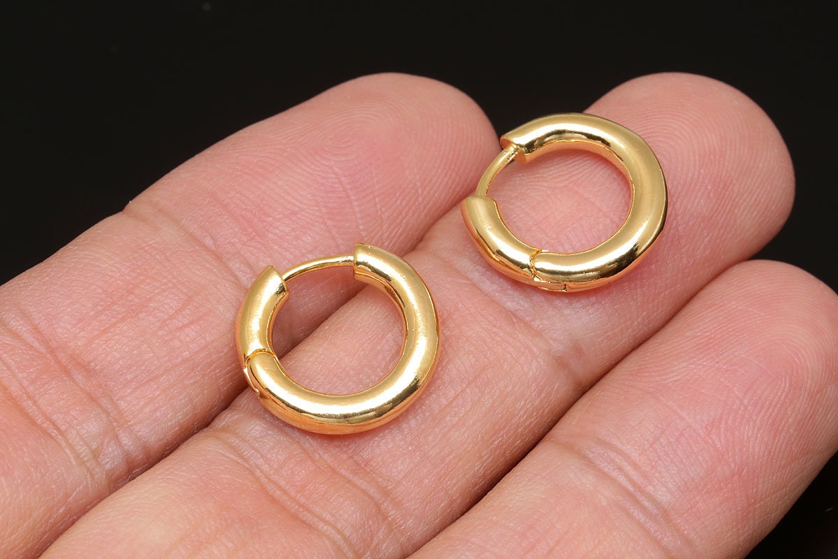 Ch5054-1pairs-gold Plated-16mm Bold Round Lever Back