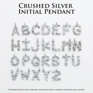 B384-2ea Hammered Initial Charms,Rhodium Plated Alphabet Pendant,Custom Jewelry Making