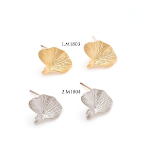 Pendientes de botón con hojas de ginkgo mate, joyería botánica [M1803, M1804 - 1 par]
