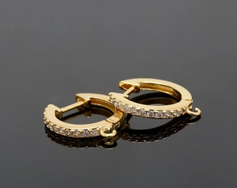 CH4028-1pairs-Gold Plated-15mm CZ  Round Lever Back Earrings-Nickel free