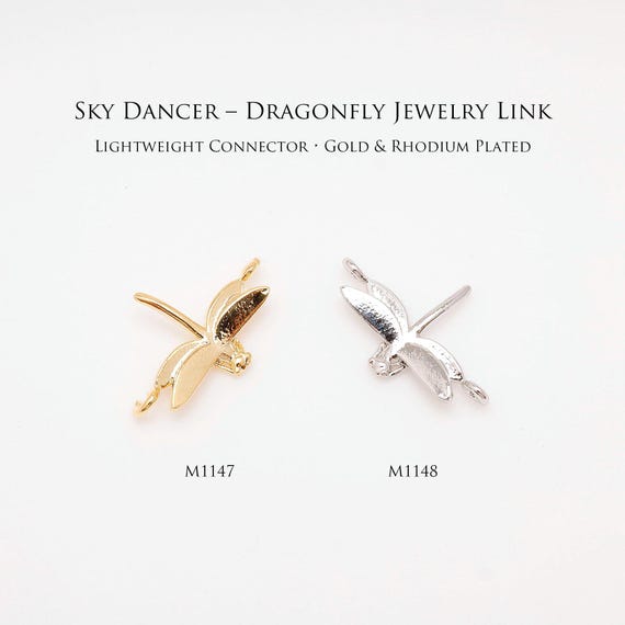 Brass Dragonfly Connector, Gold Rhodium Plated Jewelry Finding Link [M1147,M1148-2 pcs]