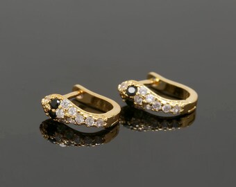 CH7001-1pairs-Gold Plated-12mm Black Eye CZ Snake  Lever Back Earrings-Nickel free