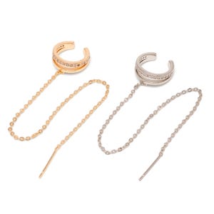 Chain Ear Cuff with Cubic Zirconia,Nickel Free,E-Coated  [CH0031-1 pc]