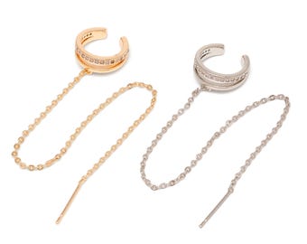 Chain Ear Cuff with Cubic Zirconia,Nickel Free,E-Coated  [CH0031-1 pc]