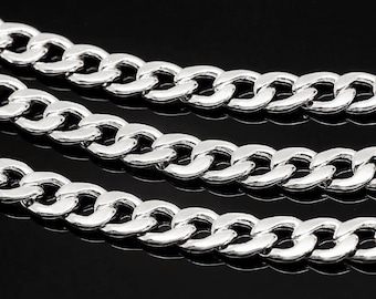 Rhodium Plated E-Coated Curb Chain, 9x6mm Open Link, Nickel Free [A541-1 m]
