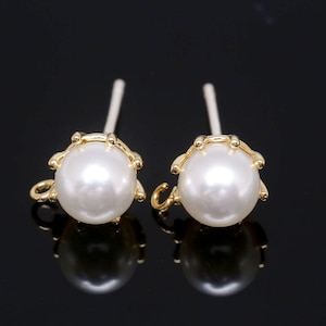 H1286-1 pairs- Gold Plated-7.5mm Pearl Ear Post-Silver Post