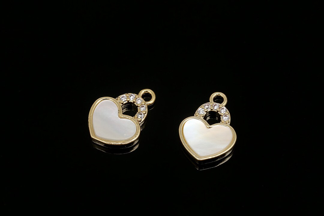 M1968-2pcs-gold Plated-11*8mm M.O.P Heart Lock Charms-tiny CZ
