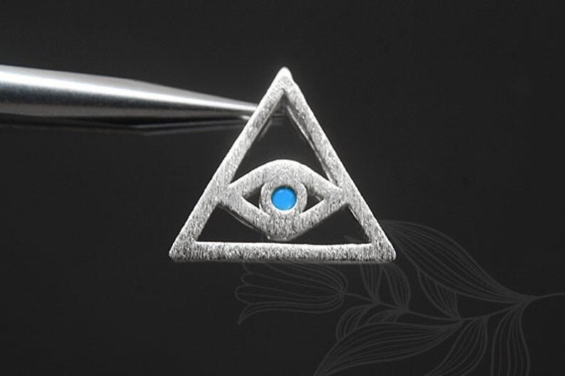 M1353-2pcs-Rhodium Plated-CZ Evil Eye Charm-Turquoise