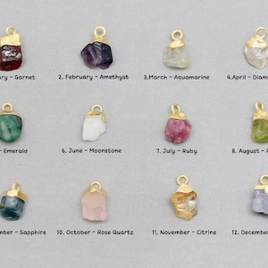 ID002-1piece-Amuletos de pedra de aniversário natural, pingente de colar banhado a ouro de pedra de aniversário áspero, amuletos de pedras preciosas ásperas naturais