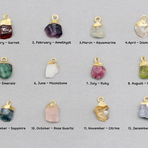 ID002-1piece- Natural Birthstone Charms,Rough Birthstone Gold Plated Necklace Pendant,Natural Raw Rough Gemstone Charms