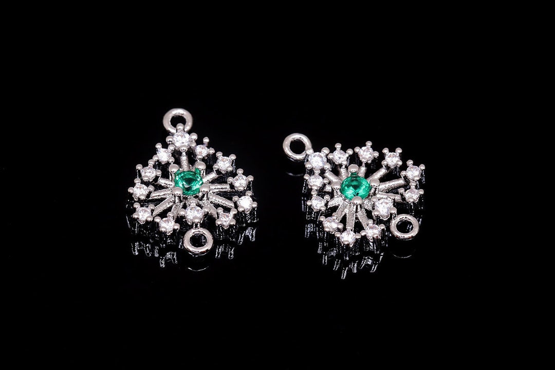 H1352-2pcs-rhodium Plated-9mm Cubic Heart Connector-emerald - Etsy