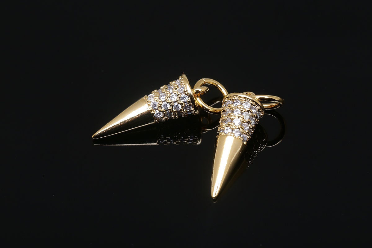 コアナニ チャーム Ch5008-2pcs-gold Plated-15*5mm Cubic Horn Charm-necklace