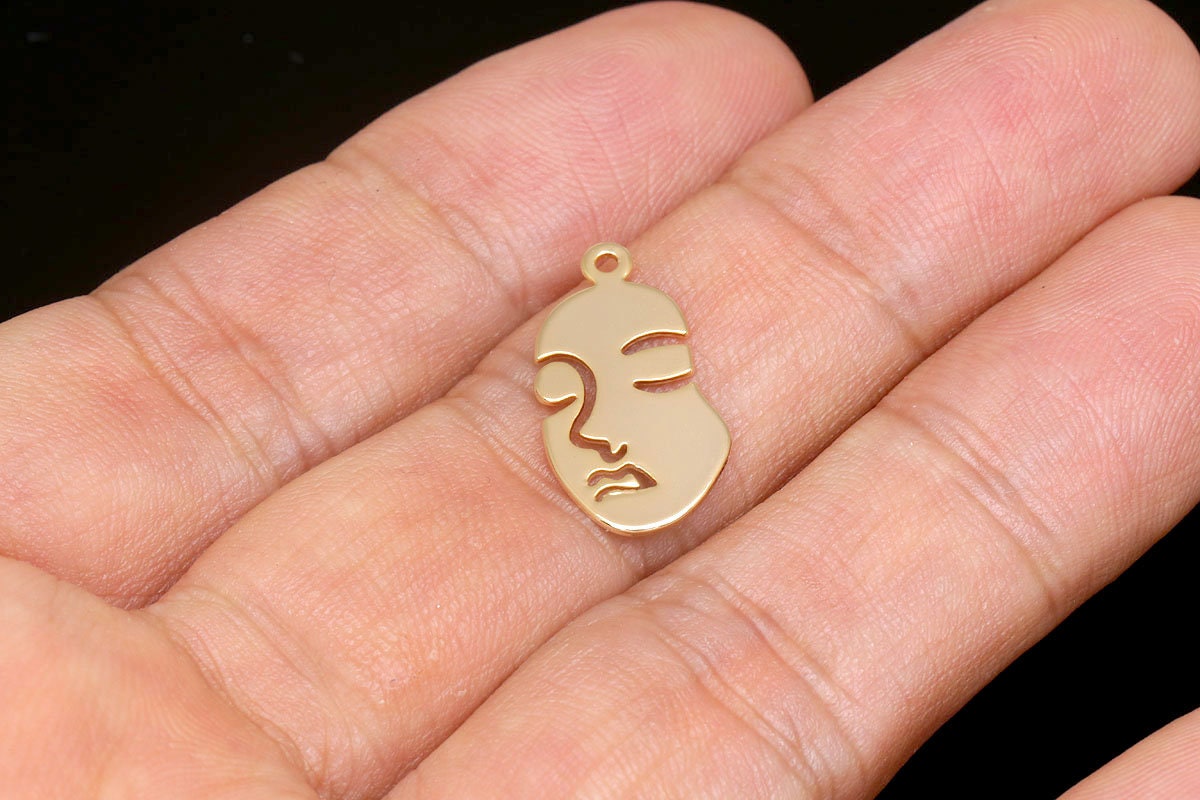 Ch1439-2pcs-gold Plated-20*11mm Face Charm-abstract Face