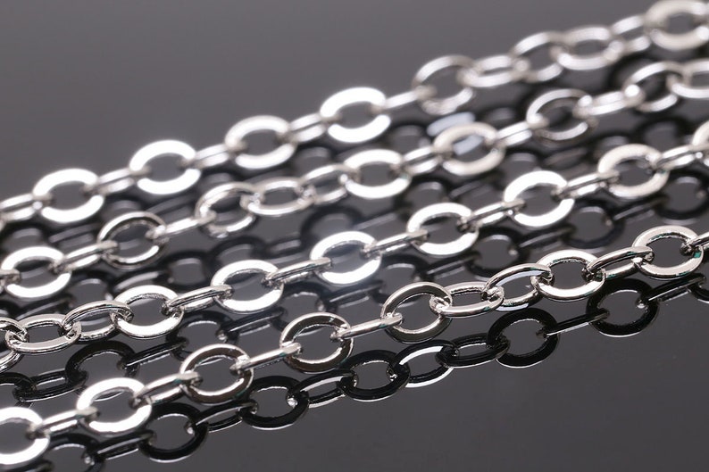 Chain-1M-Rhodium Plated-3*4mm Ellipse link chain-Layerd necklace Jewelry findings,Necklace making supplies,Long lasting A528-260sf B