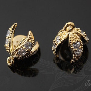 E928-2pcs-Gold Plated-10mm Bead Cap-For Half Drilled Beads Bead Cap