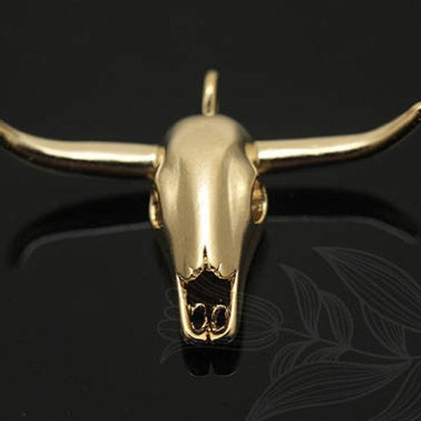 E1073-2pcs-Matt or plaqué-vache crâne pendentif-pendentif tête de mort en laiton vache crâne charmes-Bull