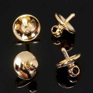 H820-10pcs Gold Plated 8mm Peg Bail Caps ,For Half Drilled Beads Bead Cap,Nickel Free