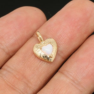 S013-1piece-Gold Plated-11*15mm Tiny Heart Charms-Opal Heart Pendant