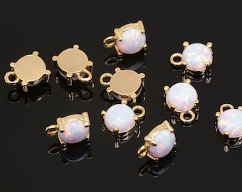 M260-2pcs-Gold Plated-7.5*5.5mm Tiny Opal  Charms