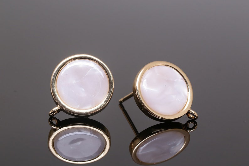H1265-1pairs-Gold Plated-12mm MOP Ear Post-Silver Post-Ni Free