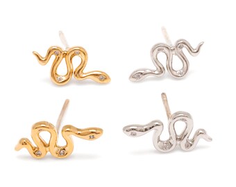 Pendientes de serpiente con circonitas cúbicas, joyería delicada con forma de animal, con recubrimiento electroforético, sin níquel [CH5030-1 par]