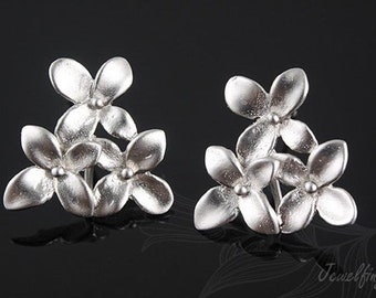 Matte Rhodium Plated Flower Cluster Stud Earrings,Floral Earrings[B549-1 pair]