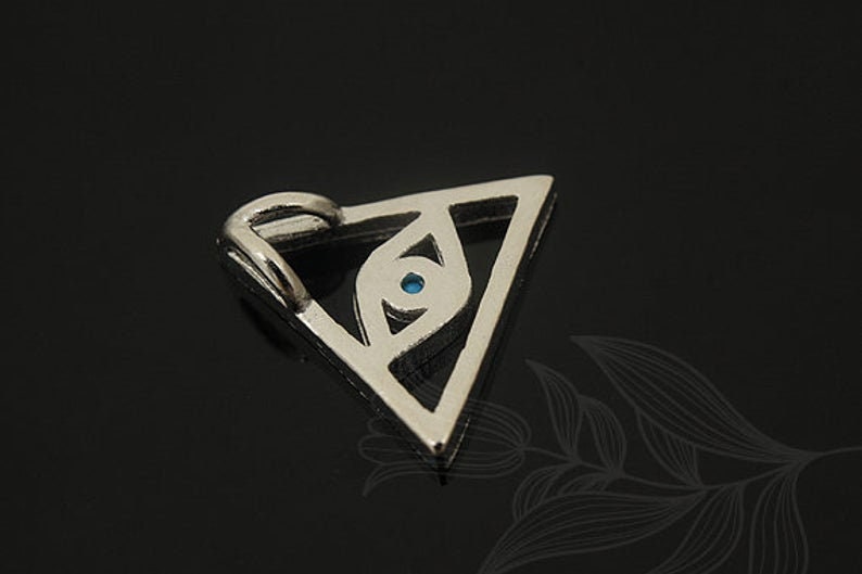 M1353-2pcs-Rhodium Plated-CZ Evil Eye Charm-Turquoise