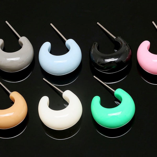 B594-1pairs-16mm Epoxy Round Post Earrings,Half-moon Earring,Titanium Post,Daily Earrings