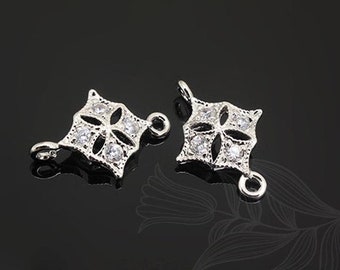 H507-2pcs-Rhodium Plated-Cubic Rhombus Connector-Brass Cubic Rhombus Charms