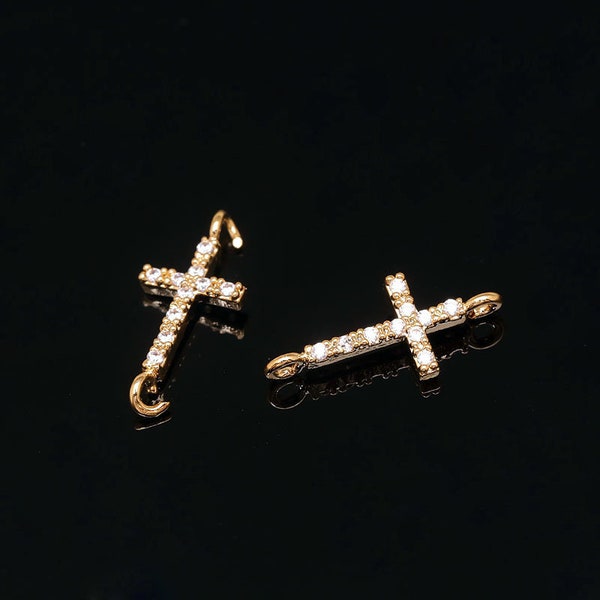 M1918-2pcs-Gold Plated-Cross Micro Pave Charms-Cross Cubic Zirconia Charms-CZ Cross Pendant