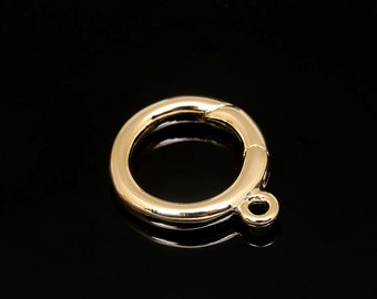 F128-2pcs-Gold Plated-18mm Necklace Clasp -Brass Round Spring Gate Ring-Lock Finding