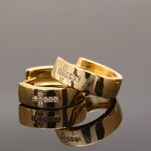D015-1pairs-Gold Plated-16mm CZ Cross Bold Round Hoop Earrings-5mm Thickness Hoops -Earring Component -Nickel free