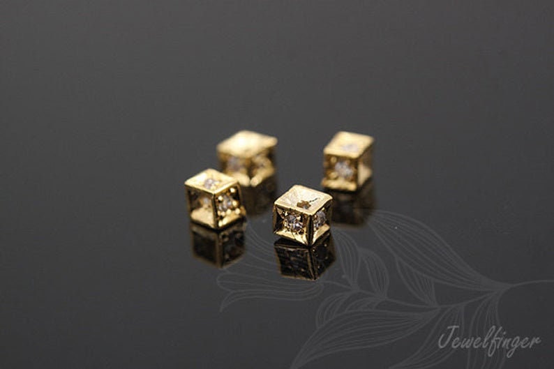 Mini Cubic Beads H548-2pcs-Gold Plated-4mm Metal Rondelle Beads