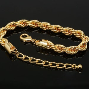 R023-1PC, 16K Real Gold Plated E-Coat FR 1.4 Rope Chain Bracelet, 16cm+Extender 5cm, Bold Chain Bracelet