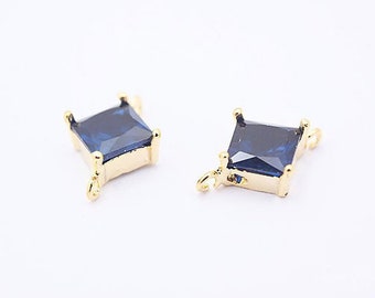 C855-2pcs-Gold Plated -Tiny Cubic Connector-Wedding jewelry Connector-CZ Sapphire