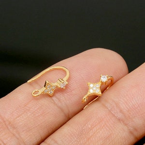 CH6095-1pair, 16K Real Gold Plated 14*6mm CZ Earrings, Wedding Bridal Earrings, Nickel Free, Wholesale Jewelry Findings
